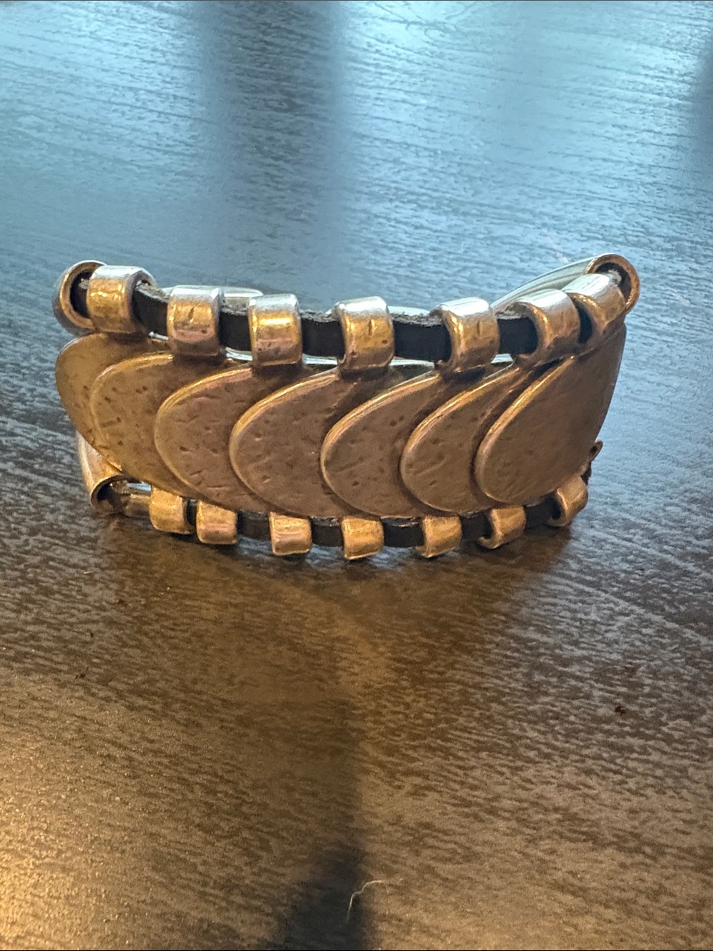 Chunky Metallic Cuff Bracelet in Antique Silver Tone